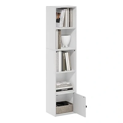 Abbildung von Furinno Luder Bücherregal mit 5 Etagen und 1 Tür, Weiß