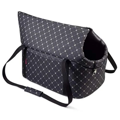 Abbildung von Hundetasche Schwarz/Muster: Pfoten, L bis 15 kg Tragetasche für kleinen und mittleren Hund, Welpen, Katze