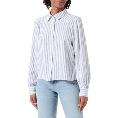 Abbildung von ONLY Damen ONLCARO L/S Linen BL Puff Shirt CC PNT Langarmbluse, Bright White/Stripes:Naval Academy, Small
