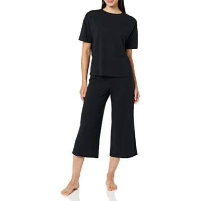 Abbildung von Amazon Essentials Damen Schlafanzug aus Strickjersey (in Übergröße erhältlich), Schwarz, XS