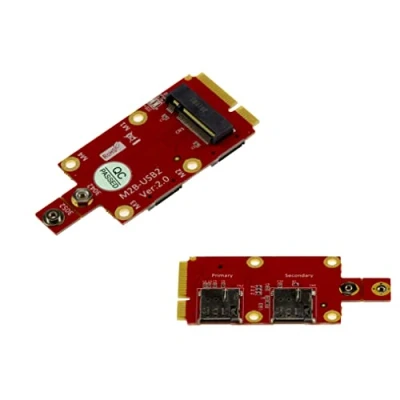 Abbildung von KALEA INFORMATIQUE M2 B Key miniPCIe Adapter für M.2 NGFF 3G 4G 5G LTE GPS Modul an mPCIe Anschluss mit Zwei Nano SIM Steckplätzen.