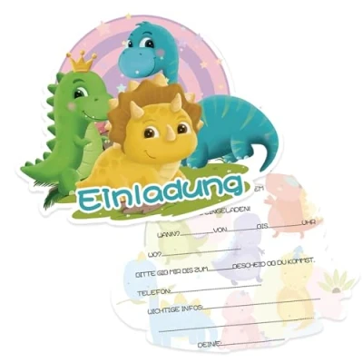 Abbildung von Werfunee 12er Einladungskarten Kindergeburtstag Junge 17 x 13.5 cm Dino Party Geburtstag Einladung Geburtstagseinladungen