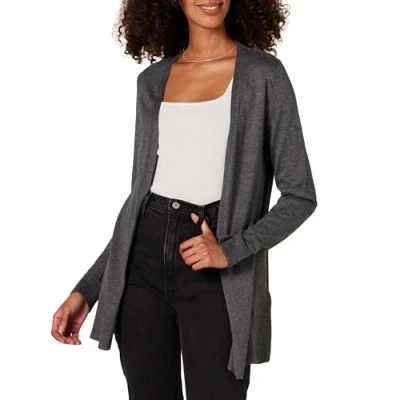 Abbildung von Amazon Essentials Damen Leichte Strickjacke, Vorne Offen (Erhältlich In Übergröße), Dunkelgrau Meliert, XXL Große Größen