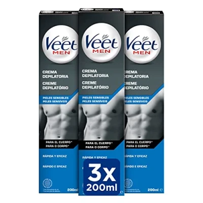 Abbildung von Veet Men Haarentfernungscreme für den Rücken, Arme und Beine, empfindliche Haut, 3 x 200 ml