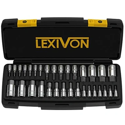 Abbildung von LEXIVON Master 32 Sechskant satz, 16 teiliges metrisches, und SAE, premium S2 Alloy Steel, Drive Größe: 1/4 3/8 1/2 fur Drehmomentschlüssel Bohrer (LX 144)