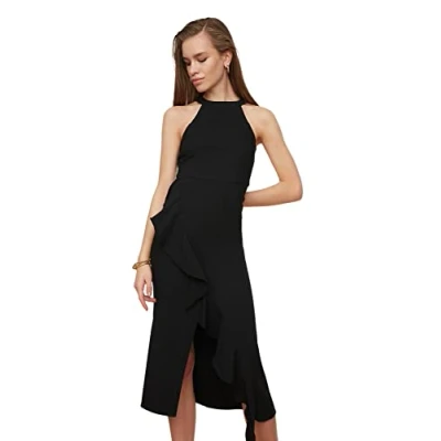 Abbildung von TRENDYOL Damen Volan Detailliertes Kleid Dress, Schwarz, 34 EU