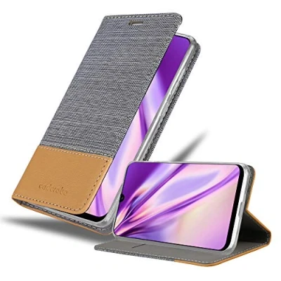 Abbildung von Cadorabo Hülle kompatibel mit Samsung Galaxy M31 aus Premium Jeans und Kunst Leder Flip Klappbare Stoßfeste Magnetische [Standfunktion] [Kartenfächern] Cover für Tasche in Grau
