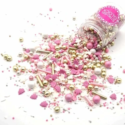 Abbildung von STREUSEL Weihnachten Engelchen 90g rose weiss rosa gold silber GLÜCK bunte Weihnachtsstreusel Zuckerstreusel Sprinkles Christmas Tortendeko Plätzchen verzieren Kuchenstreusel