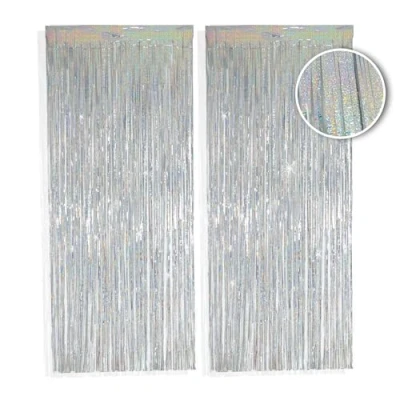 Abbildung von PHENO FLAGS Flagge 2 Stück Lametta Vorhang Deko, Girlande für Ihre Party, Funkelnden Metallic Look in silber