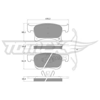 Abbildung von TOMEX brakes TX 17 93 Bremsbelagsatz Vorderachse mit akustischer Verschleißwarnung OPEL: Corsa E Schrägheck, Adam
