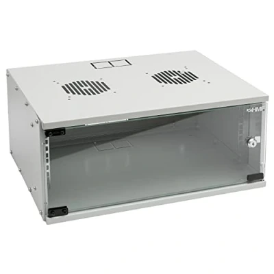 Abbildung von HMF Serverschrank Netzwerkschrank, 19 Zoll, 4 HE, 400 mm Tiefe, Glastür, Lichtgrau