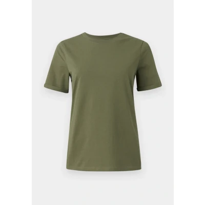 Abbildung von Pieces Pcria FOLD UP Solid TEE Tshirt basic, Damen, Größe: Large, Deep lichen green
