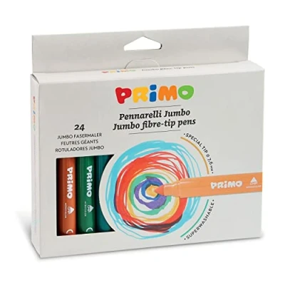 Abbildung von PRIMO 96 Filzstifte mit Grober Spitze 7,6 mm für Kinder ab 3 Jahren, Mehrfarbig, Farben zum Malen, Zeichnen und Kreative Arbeiten, Schreibwaren Schule, keine Flecken
