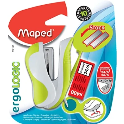 Abbildung von Maped Ergologic Mini Heftgerät für Heftklammern 24/6 oder 26/6, integrierte und Heftklammern, mit Box 400 Farbe: Grün