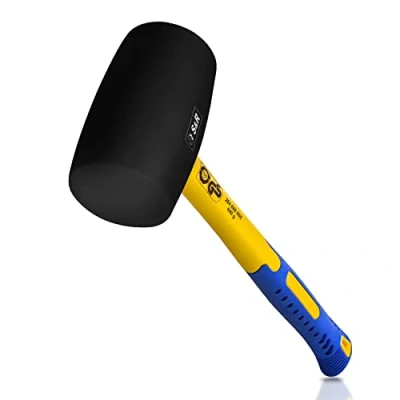 Abbildung von S&amp;R Gummihammer Schwarz 680g aus Naturkautschuk mit rutschfestem stoßdämpfendem Fiberglasstiel, ⌀=65 mm, Schonhammer für Außenarbeiten zB. Pflastersteine, Klinker, Fliesen, Camping GS geprüft