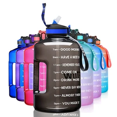 Abbildung von ETDW 3,78 Liter Trinkflaschen mit Strohhalme BPA Frei, 3,78L Wiederverwendbare Wasserflaschen Zeitangaben, GroßE Sportflasche Starkem Griff für Sport, Fitness, Freiluft, Wandern