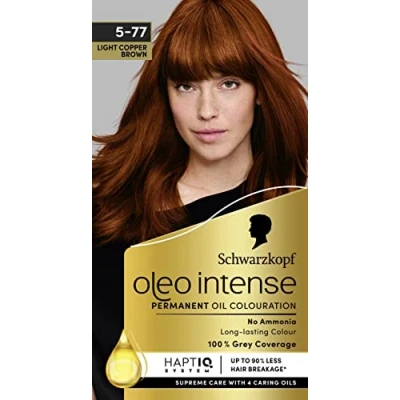 Abbildung von Schwarzkopf Oleo Intense Permanent Oil Color 577 Haarfarbe Hellbraun Kupfer, 100 % Grauabdeckung, Conditioner mit HaptIQ System, langanhaltende Farbe, ohne Ammoniak