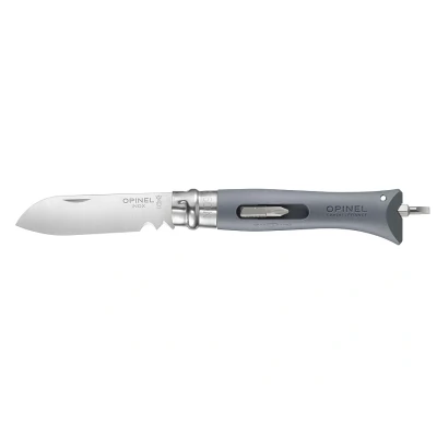 Abbildung von OPINEL No. 09 DIY, modifizierter Sandvik Stahl 12C27, Abisolierer, Fadenschneider, 2 Bits, grauer Polyamid Griff
