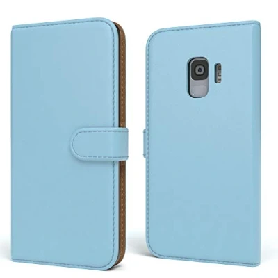 Abbildung von EAZY CASE Tasche kompatibel mit Samsung Galaxy S9 Schutzhülle Standfunktion Klapphülle Bookstyle, Handytasche Handyhülle Magnetverschluss und Kartenfach, Kunstleder, Hellblau