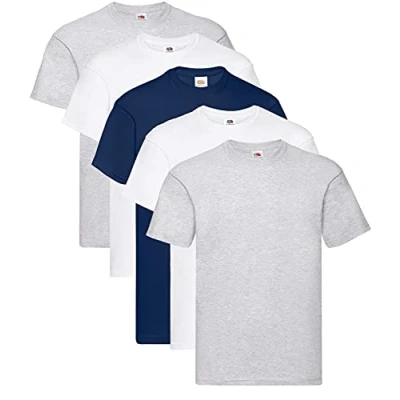 Abbildung von Fruit of the Loom Herren T Shirt Original M L XL XXL 3XL 4XL 5XL auch Farbsets, 2Weiss 2Grau 1Navy, (5er Pack) + 1HL Kauf Notizblock