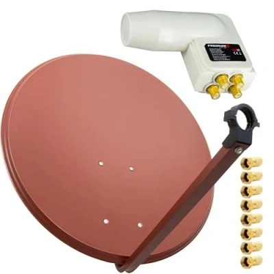 Abbildung von Premium X Satelliten Komplettanlage 80cm Satellitenschüssel Ziegelrot TV Satellitenantenne Quad LNB 8X F Stecker, SAT für 4 Teilnehmer