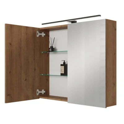 Abbildung von Planetmöbel ARIA Spiegelschrank Bad mit Beleuchtung 80 cm breit Badschrank hängend Spiegel Gold Eiche, Leuchte und Steckdose, Gäste WC x 70 16
