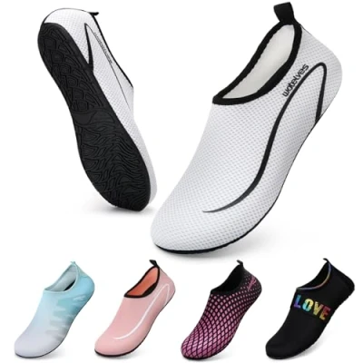 Abbildung von WateLves Wasserschuhe Badeschuhe Damen Herren Aquaschuhe Strandschuhe Schnell Trocknend Slip on Breathable Surfschuhe Unisex Schwimmschuhe für Beach Pool Surfen Yoga Linie Weiß 44/45