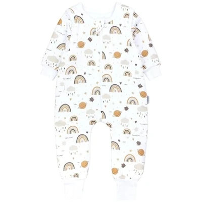Abbildung von TupTam Baby Schlafsack mit Füßen und Ärmel OEKO TEX zertifizierte Materialien Winterschlafsack, Farbe: Regenbogen Planeten Braun Beige, Größe: 104 110