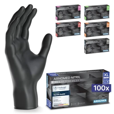 Abbildung von ARNOMED Einweghandschuhe 100 Stück/Box, XL, Schwarze Einmalhandschuhe, puderfreie &amp; latexfreie Nitrilhandschuhe, Handschuhe in Gr. S, M, L XL