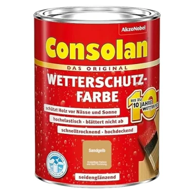 Abbildung von Consolan Wetterschutzfarbe, Deckender Holzschutz für Außen, Sandgelb, 750ml