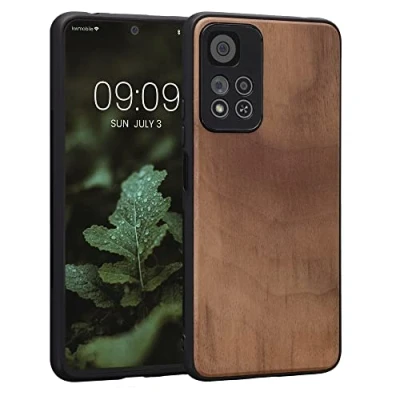 Abbildung von kwmobile Hülle kompatibel mit Xiaomi Redmi Note 11 Pro+ 5G / Pro Plus Holz Case stoßfestes Handy Cover TPU Handyhülle in Dunkelbraun