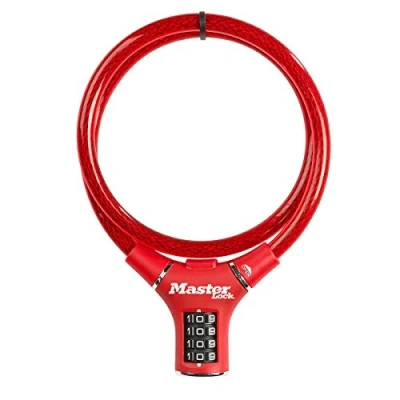 Abbildung von Master Lock 8229EURDPRORED Fahrradschloss Kabelschloss [Zahlenschloss] [90 cm Stahlkabel] [Wetterfest] [Rot] Ideal für Fahrräder, Elektrisches Fahrradectric, Skateboards, Kinderwagen, Mähmaschine