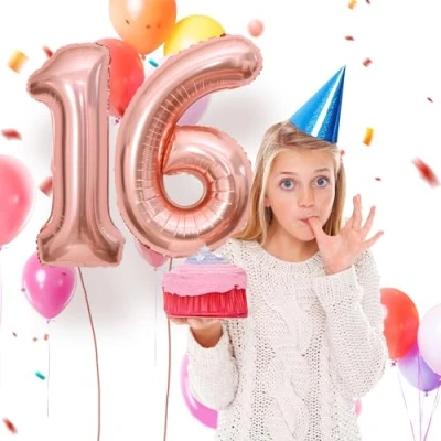 Abbildung von 16 Geburtstag Deko zahlen luftballon jahre Folienballon Roségold für 16. Geburtstagsdeko Männer Frauen Ballon Zahl zum fliegt mit Helium 16.Geburtstagsparty 40&quot; 101cm