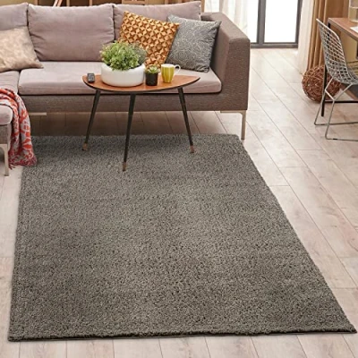 Abbildung von carpet city Shaggy Teppich Hochflor 120x170 cm Taupe Einfarbig Weicher Wohnzimmerteppich Uni Modern Polyester Teppiche Soft Flauschig Weich Schlafzimmer Kinderzimmerteppich