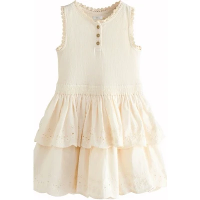 Abbildung von Next Regular FIT Tiered Freizeitkleid für Kinder, Größe: 116, Ecru