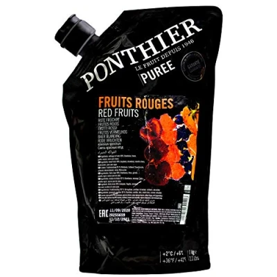 Abbildung von Food United ROTE FRÜCHTE PÜREE Sauerkirsche Himbeere Erdbeere Schwarze Johannisbeere Früchte Püree von Ponthier 1 Kg Frucht Smoothie Bowl Sorbet Wasser Cocktail Schorle