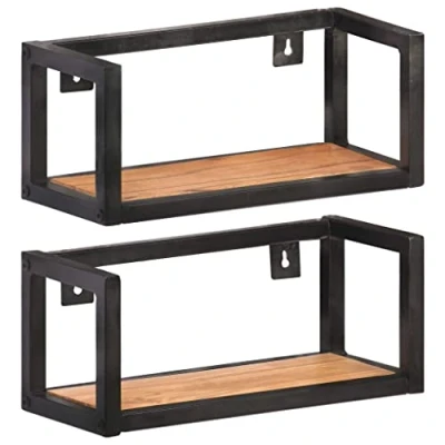 Abbildung von vidaXL 2X Akazienholz Massiv Wandregal Industriestil Bücherregal Schweberegal Wandboard Regalbrett Hängeregal Dekoregal CD DVD Regal 40cm