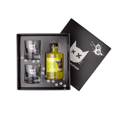 Abbildung von Böser Kater Lemon &amp; Lime Aperitivo Geschenkset mit 2 Gläsern Frucht Likör Zitronen Limetten Geschmack Zitrus Aperitif Ideal als Spritz oder Tonic Cocktail Geschenkidee 0,5l 15% Vol.