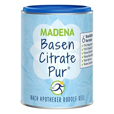 Abbildung von MADENA BasenCitrate Pur, Basenpulver 216g, organische Basen, vegan, Viel Magnesiumcitrat, Zink, Kalium, Calcium, geeignet für Diät und Basenfasten