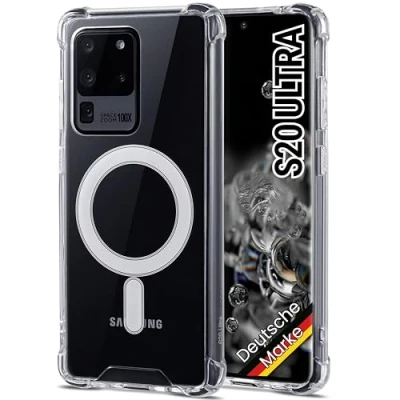 Abbildung von JProtect Magnetische Handyhülle für Samsung Galaxy S20 Ultra MagSafe Hülle/Stoßfeste Hülle Transparent/Durchsichtige Case Magnet