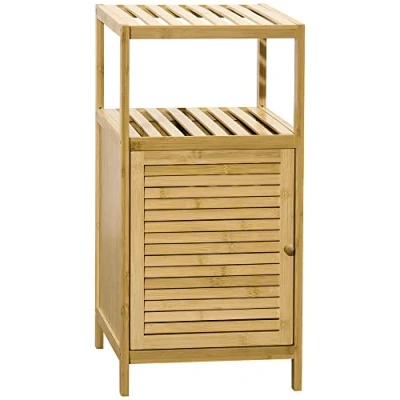 Abbildung von Badezimmerschrank Badschrank mit offenem Fach, Kippschutz, Bambus