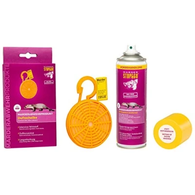 Abbildung von STOP&amp;GO Anti Marder Duftkörbchen Duftkonzentrat auf Tierfettbasis + Duftmarken Entferner Spray 300ml