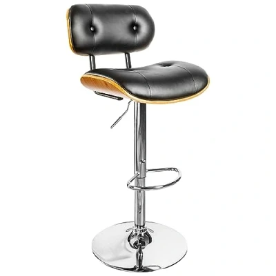 Abbildung von Riess Ambiente Moderner Barhocker Classico schwarz 115cm höhenverstellbar Walnuss Furnier Barstuhl Tresenstuhl Hausbar