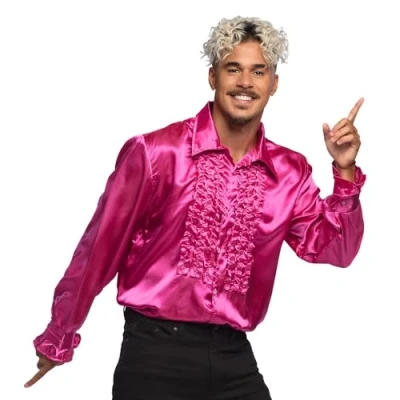 Abbildung von thetru T Shirt Schlagerstar Rüschenhemd pink Knalliges Hemd für 70er Jahre Outfit und Schlager Kostüm