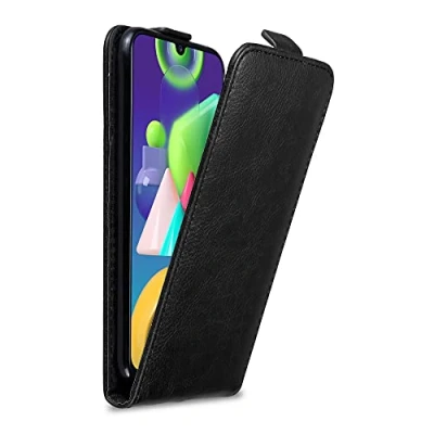 Abbildung von Cadorabo Hülle kompatibel mit Samsung Galaxy M31 Flip Design aus Premium Kunst Leder Klappbare Stoßfeste Magnetische Cover für Tasche in Schwarz