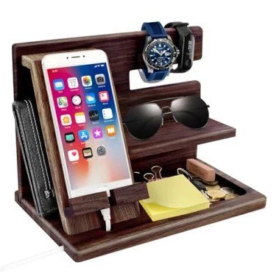 Abbildung von Geschenke für Männer Holz Telefon Dockingstation Vatertagsgeschenk Papa Nachttisch Organizer Geschenk Vatertag,Geburtstagsgeschenk Männertag Ehemann