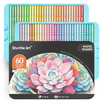 Abbildung von Shuttle Art Pastell Buntstifte Set, 60 pastell, Pastellstifte, macaron für Erwachsene, Anfänger zum Malen, Färben, Zeichnen, Holzstifte, Farbstifte Kinder