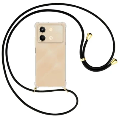 Abbildung von mtb more energy® Handykette kompatibel mit Xiaomi Redmi Note 13 Pro 5G, Poco X6 5G schwarz/Goldfarbene Ösen Smartphone Hülle zum Umhängen Anti Shock Full TPU Case