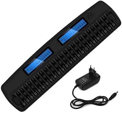 Abbildung von Akku Ladegerät für AA AAA 24 Slot Batterieladegerät LCD Smart Akkuladegerät Intelligent Mignon AA, Micro NI MH Wiederaufladbare Batterien mit Entladungsfunktion