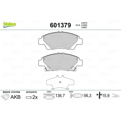 Abbildung von VALEO 601379 Bremsbelagsatz Vorderachse inkl. Verschleißwarnkontakt ohne Sicherungsschraubensatz, mit Anti Quietsch Blech HONDA: Jazz 3 Schrägheck